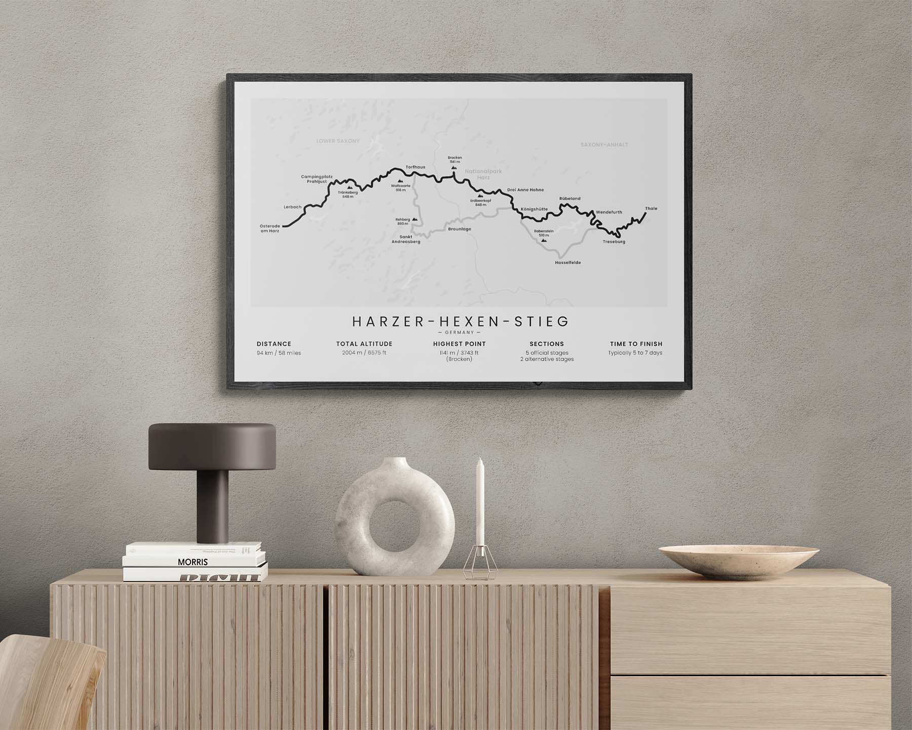 Harzer-Hexen-Stieg (Harz Witches Trail) Thru-Hike Wall Art in Minimal Room Decor