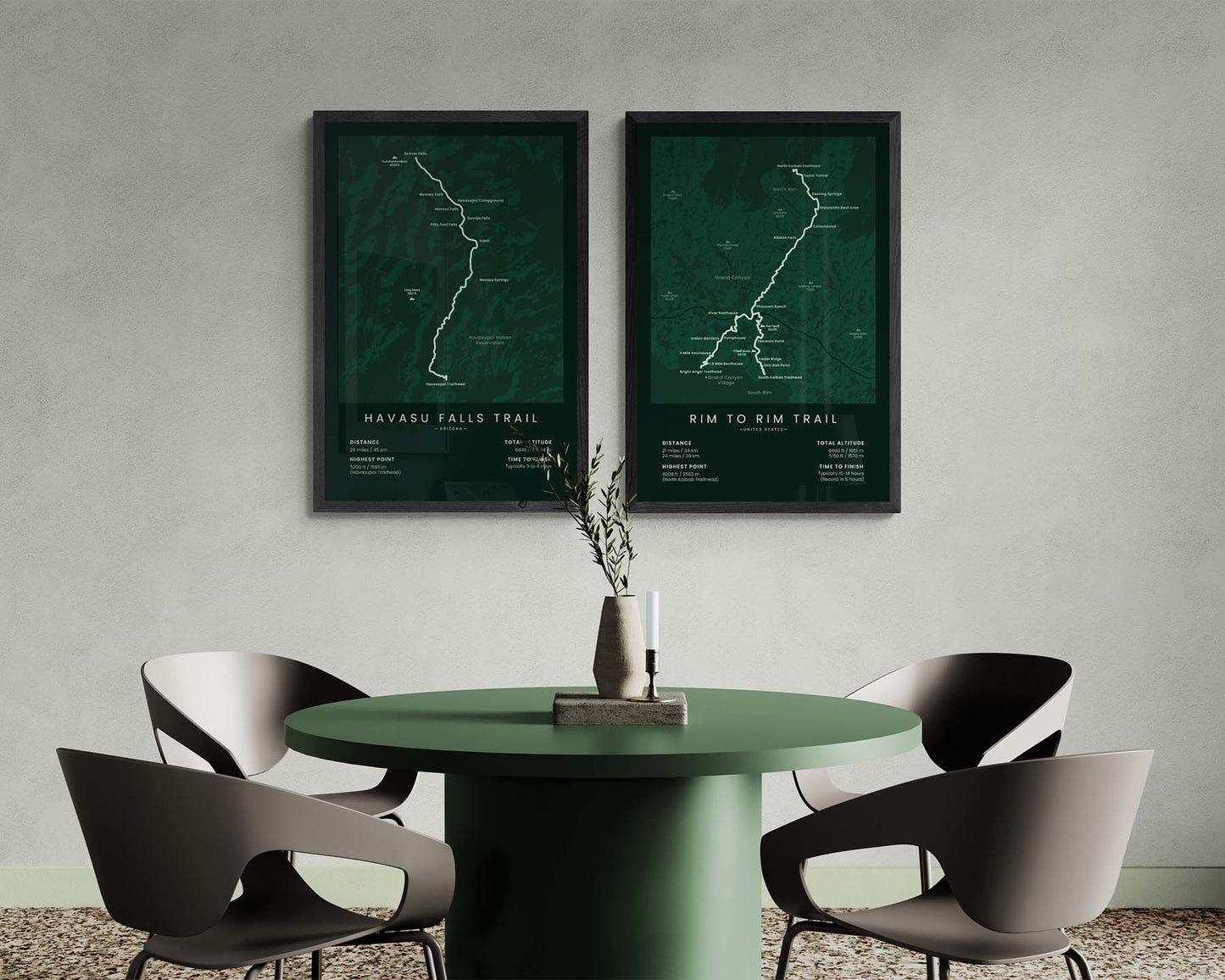 Havasu Falls Trail (Arizona) Hike Wall Map in Minimal Room Decor