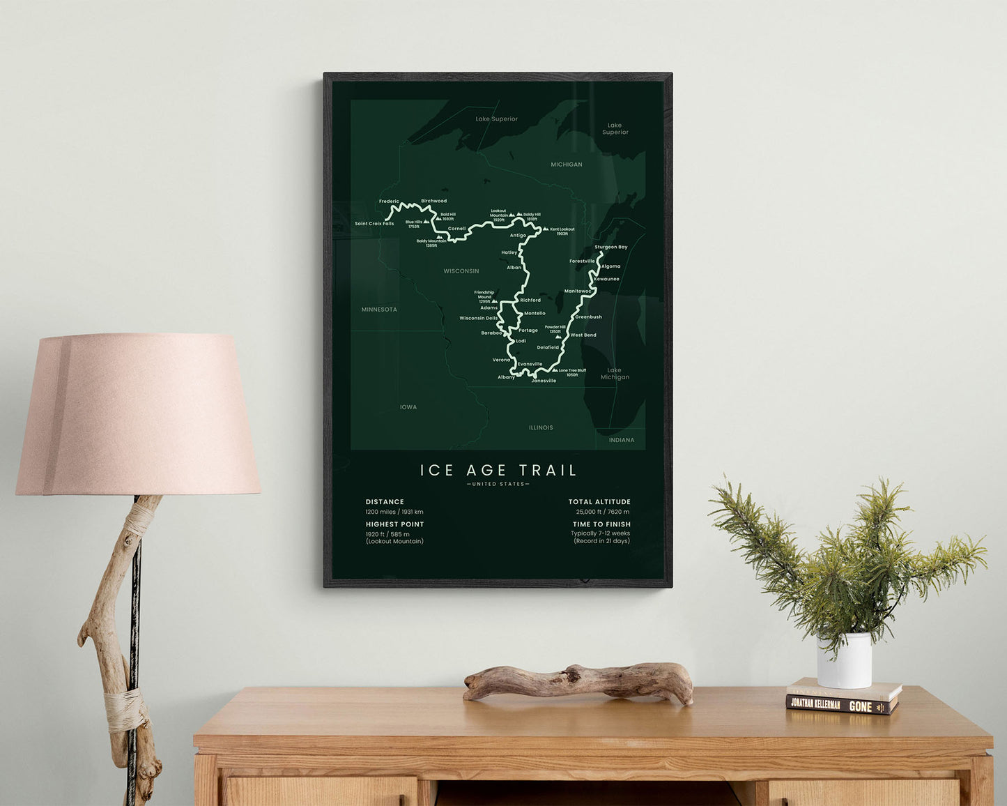 Ice Age trek print with green background in living room