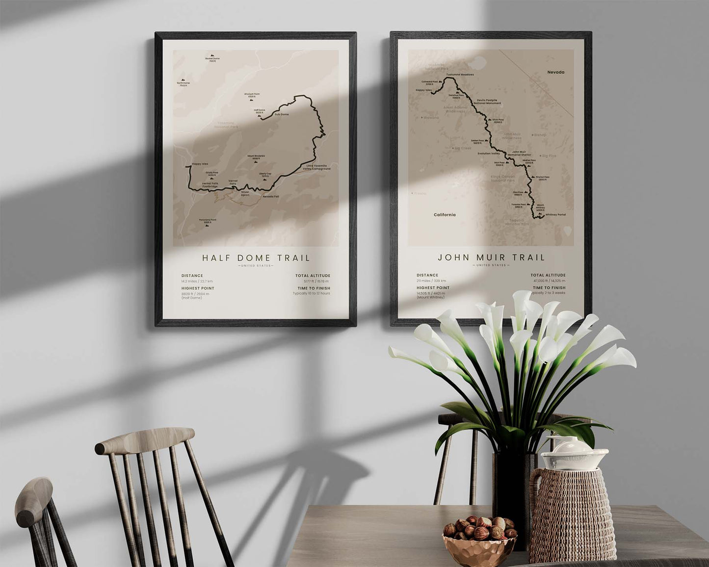John Muir Trail (Happy Isles to Mount Whitney) Track Wall Decor in Modern Interior Decor