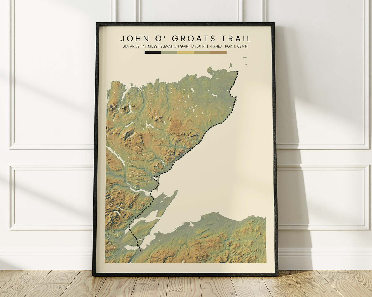 John O' Groats Trail (England) Thru Hike Wall Art with Realistic Green Background in Modern Room Decor