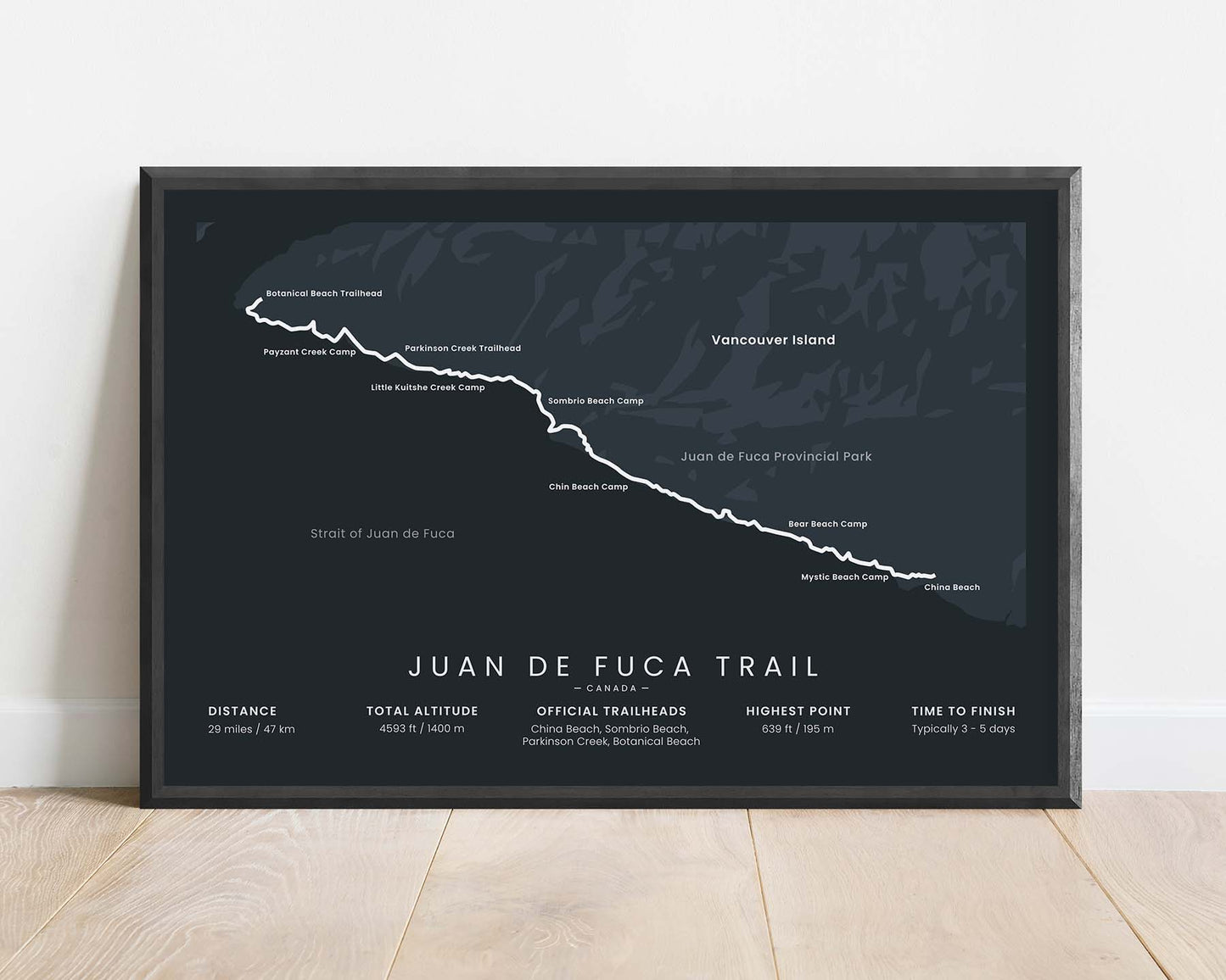 Juan de Fuca Marine Trail (Vancouver Island, Botanical Beach Trailhead to China Beach, Juan de Fuca Provincial Park, Sombrio Beach) Trail Wall Art with Black Background