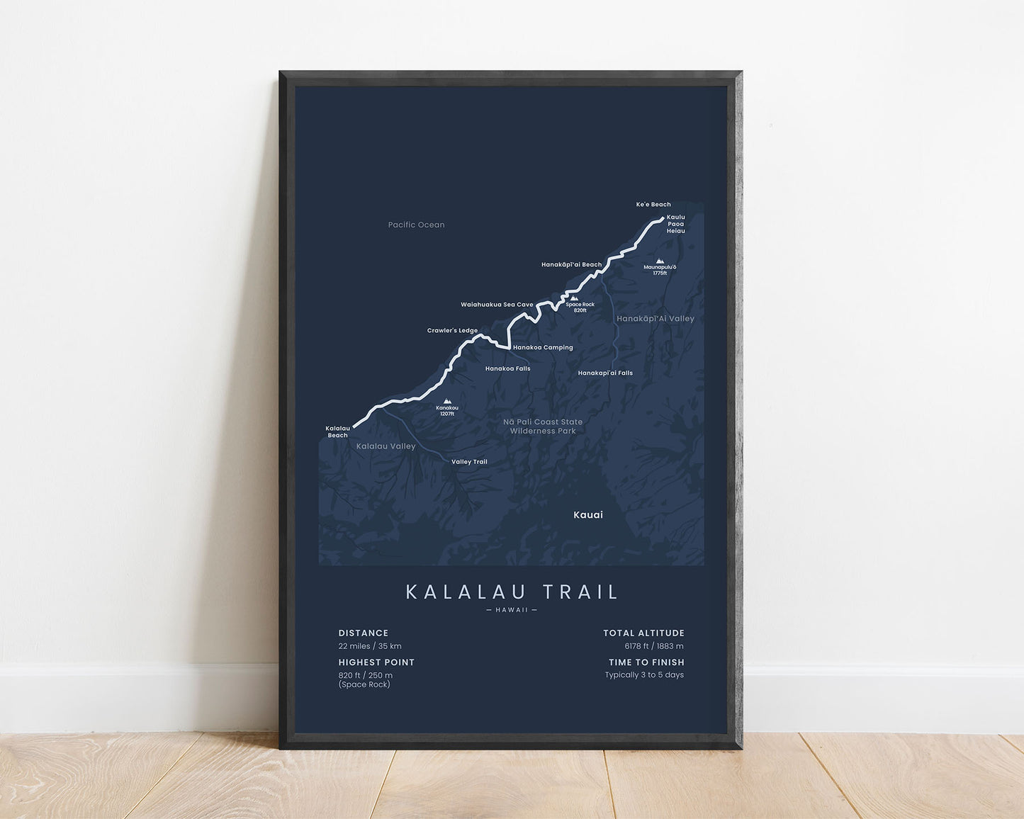 Nā Pali Coast Trail (Crawlers Ledge) Hike Print with Blue Background