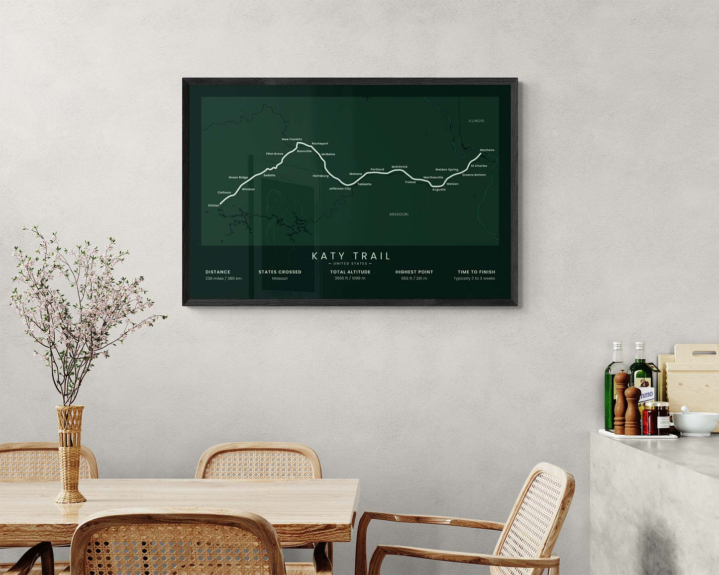 Katy Trail (Clinton to Machens) Trail Wall Decor in Minimal Interior Decor
