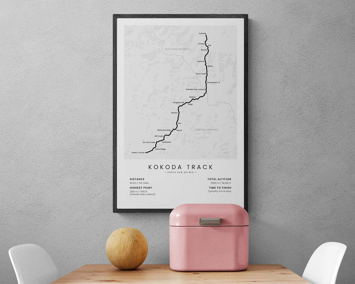 Kokoda Track (Owen Stanley Range) hike art in minimal room decor
