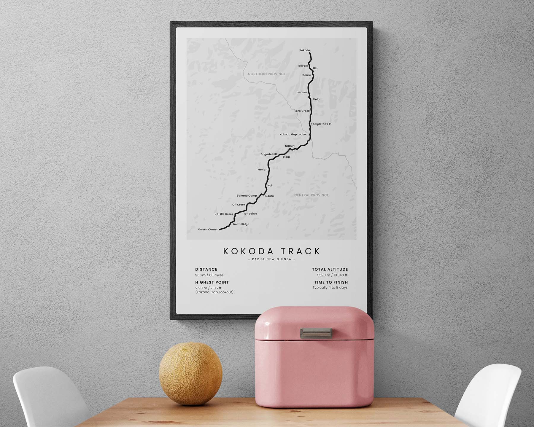 Kokoda Track (Owen Stanley Range) hike art in minimal room decor