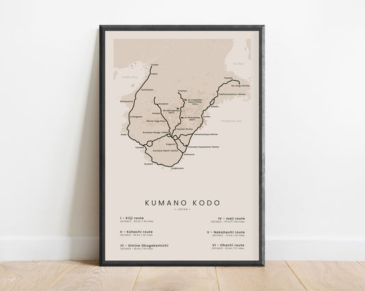 Kumano Kodo (Kii Hantō) thru-hike wall art with beige background