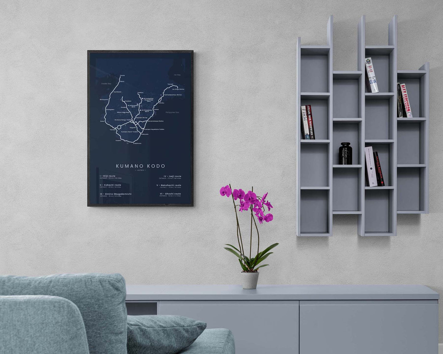 Kumano Kodo (Nakahechi route) track wall art in minimal room decor