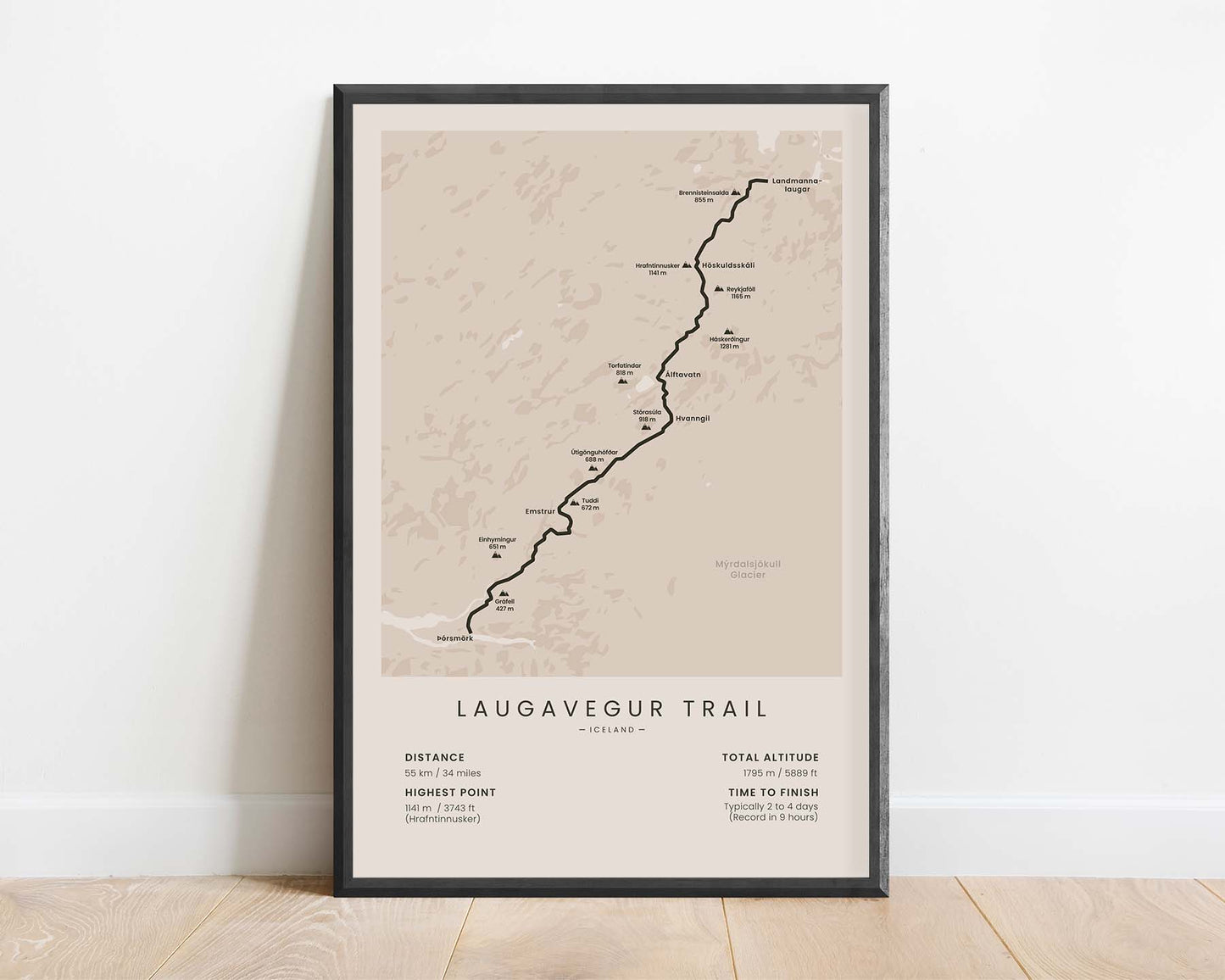 Landmannalaugar to þórsmörk (Friðland að Fjallabaki) Route Poster with Beige Background