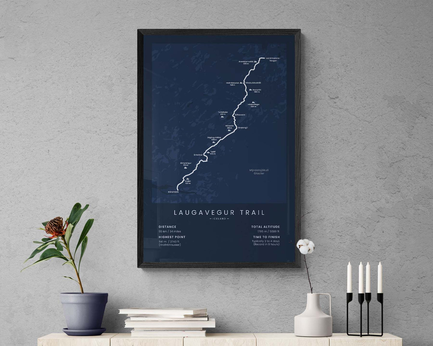 Laugavegur Trail (Friðland að Fjallabaki) Thru-Hike Print in Minimal Interior Decor