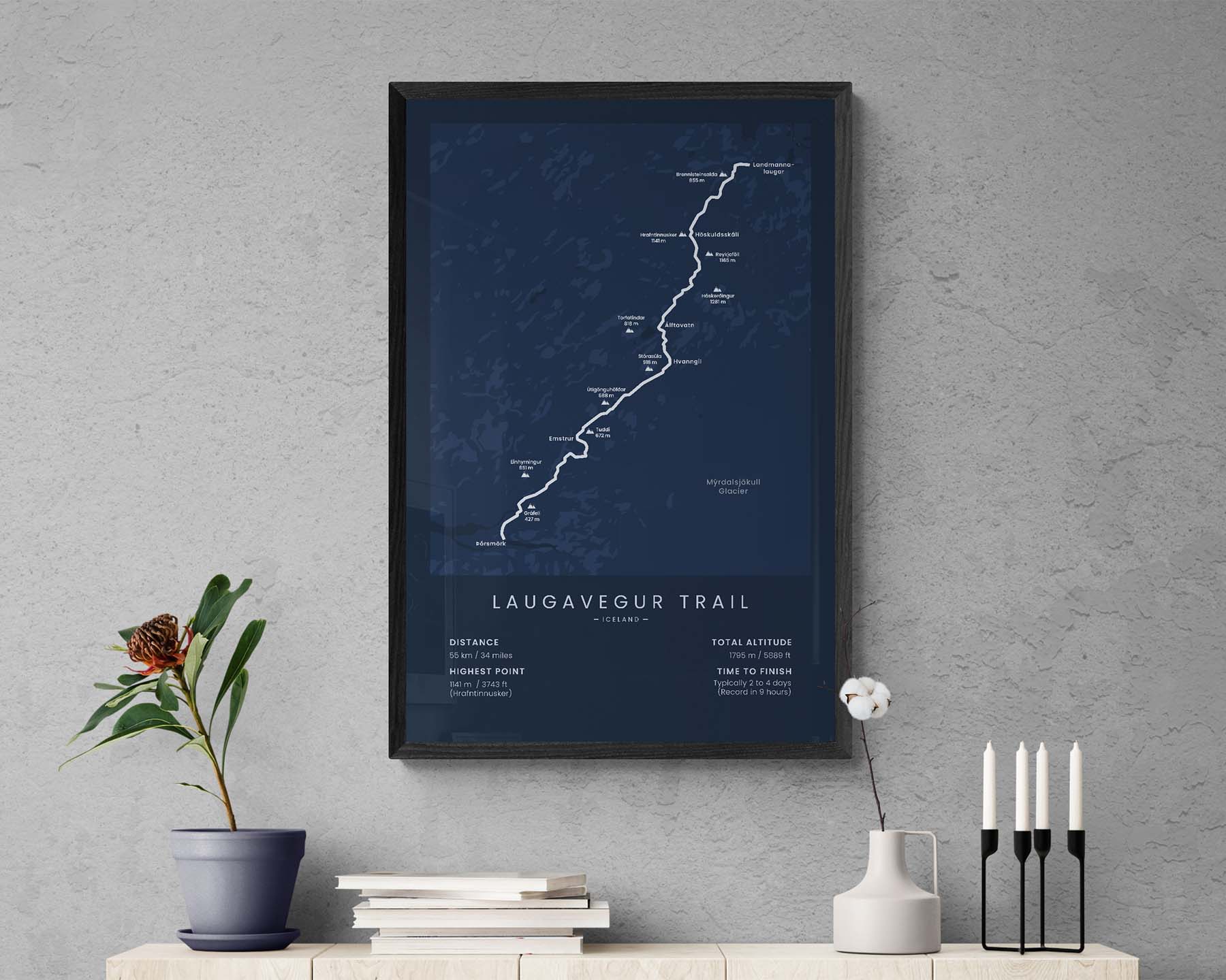 Laugavegur Trail (Friðland að Fjallabaki) Thru-Hike Print in Minimal Interior Decor