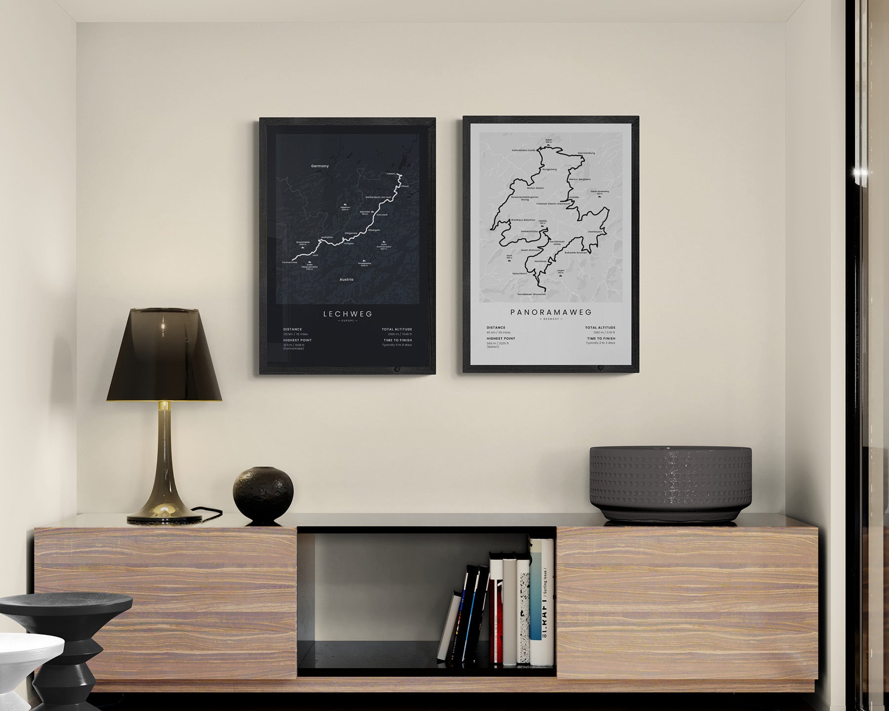 Lechweg (Austria) Route Map Art in Minimal Room Decor
