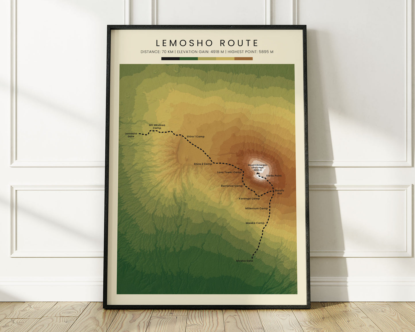Lemosho Route (Tanzania) Hike Poster with Realistic Green Background