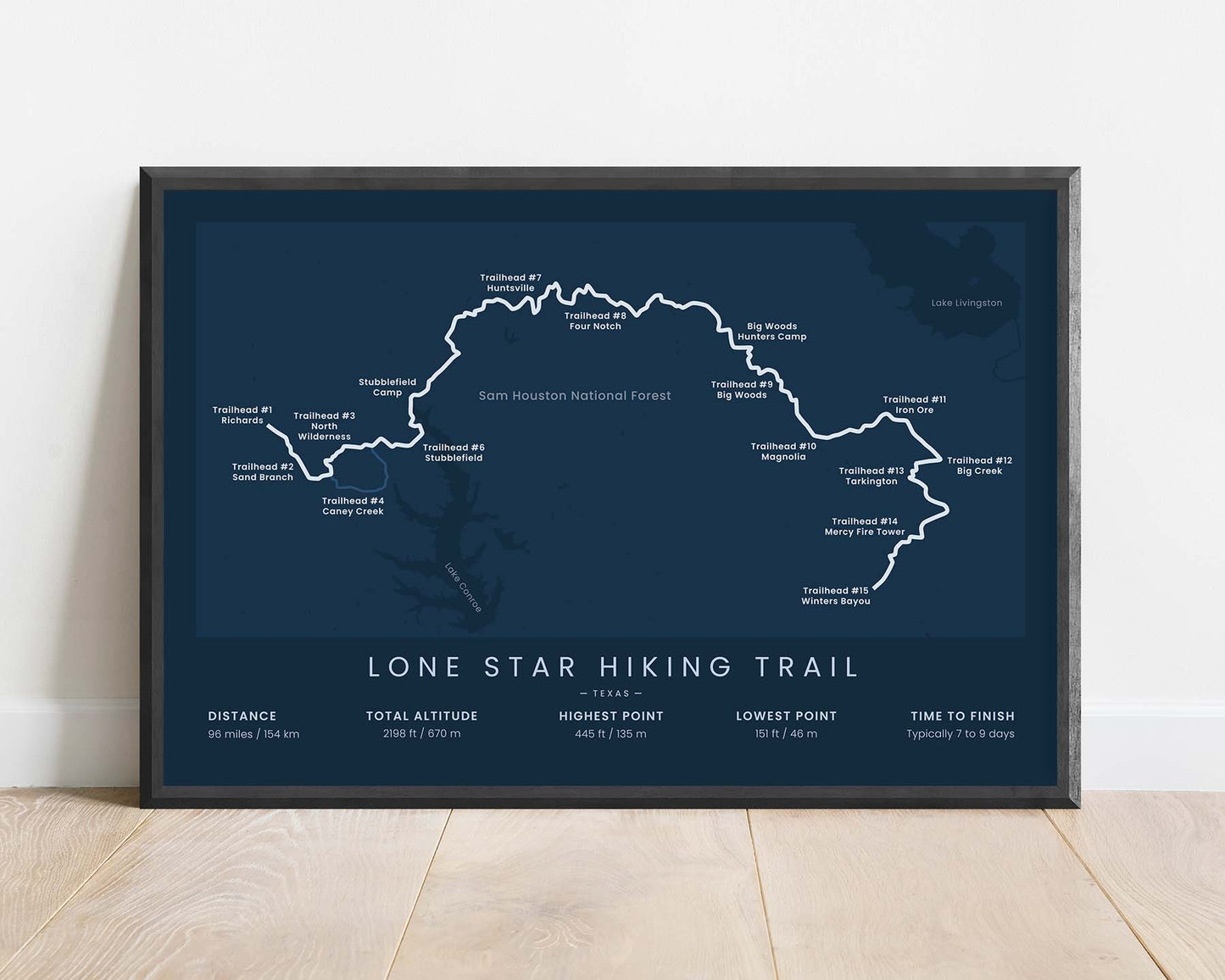 LSHT (Richards Trailhead to Winters Bayou Trailhead) Hike Poster with Blue Background