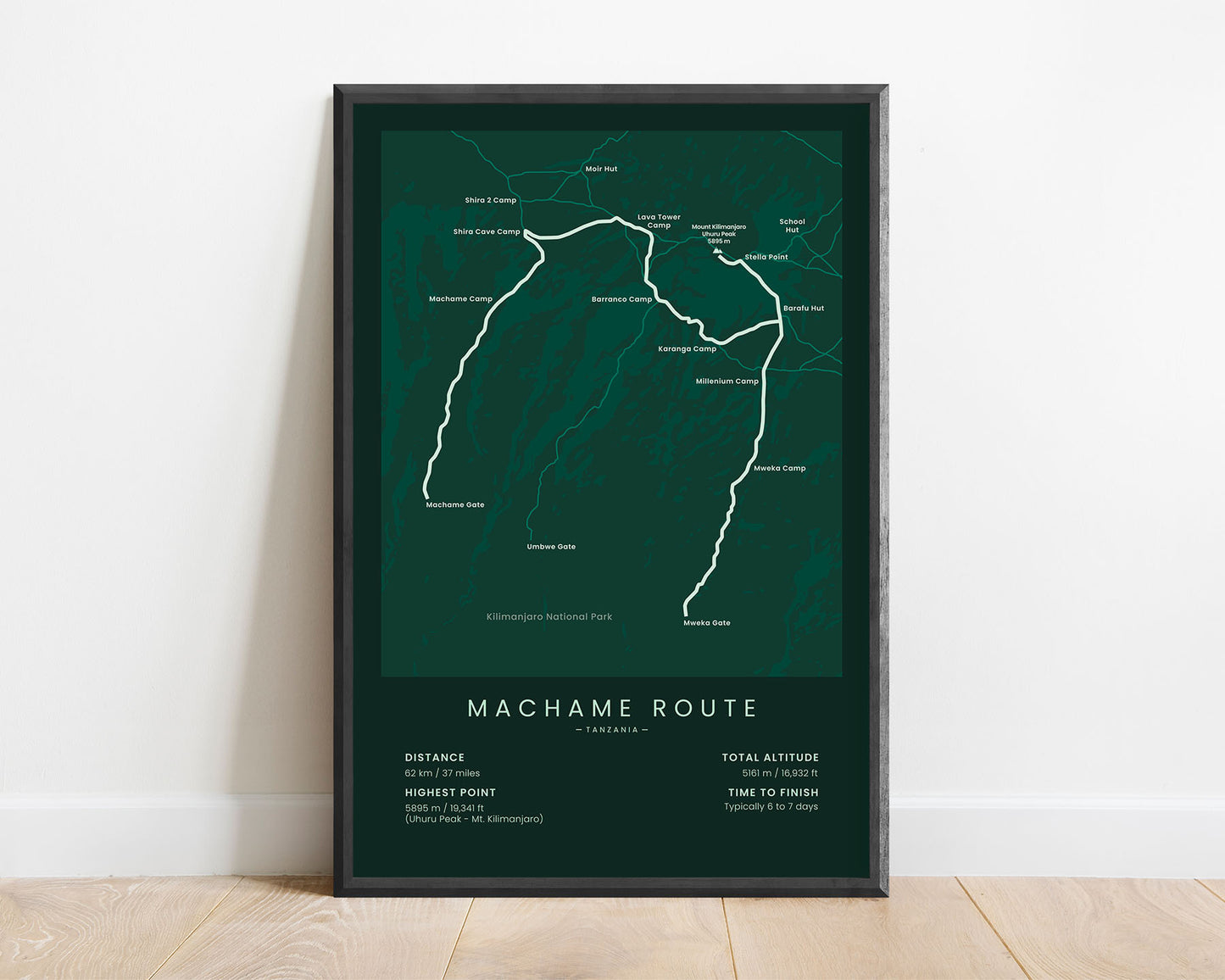 Whiskey Route (Lemosho Route) Track Print with Green Background