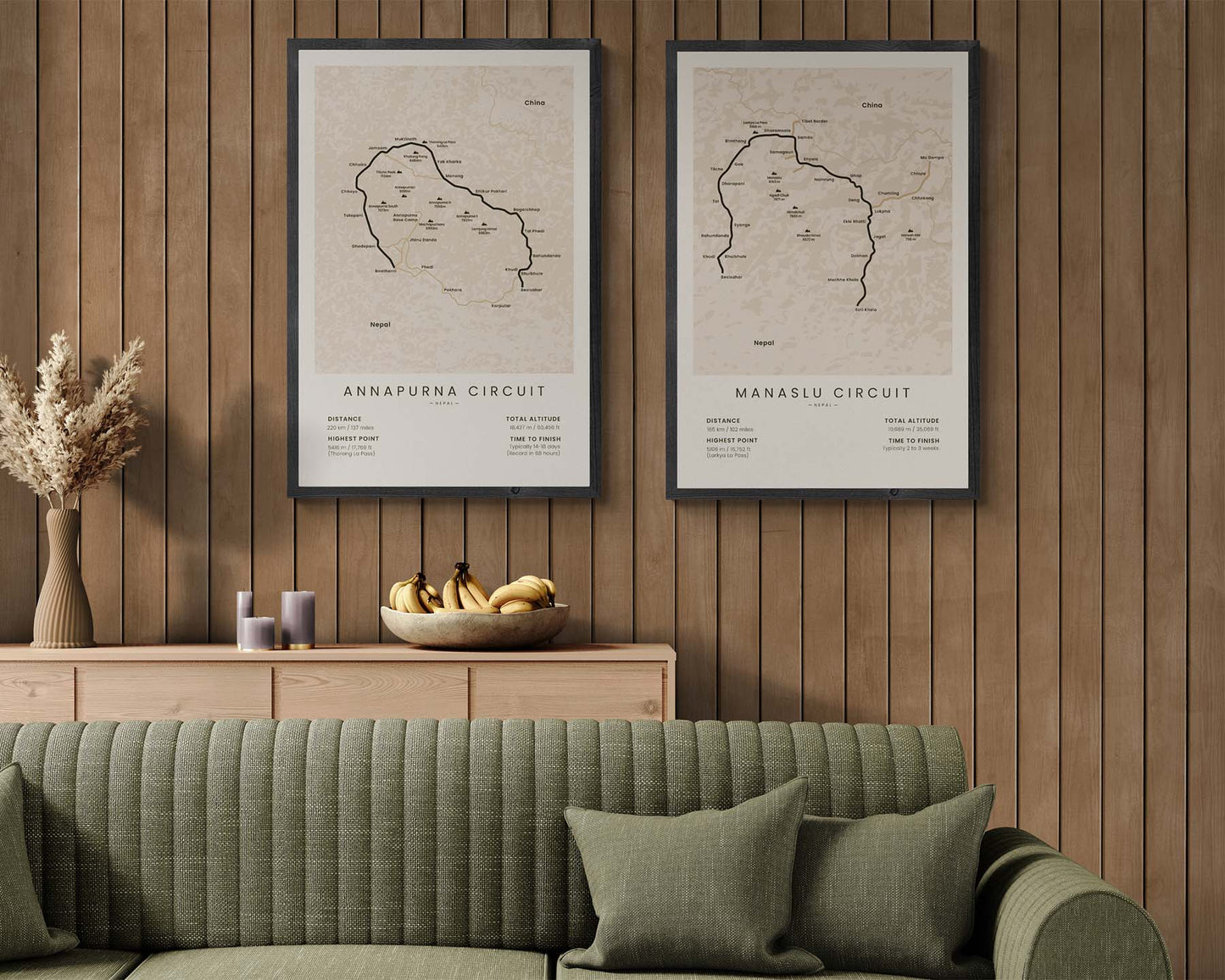 Tsum Valley Side Trek (Himalayas) Trail Art in Minimal Room Decor