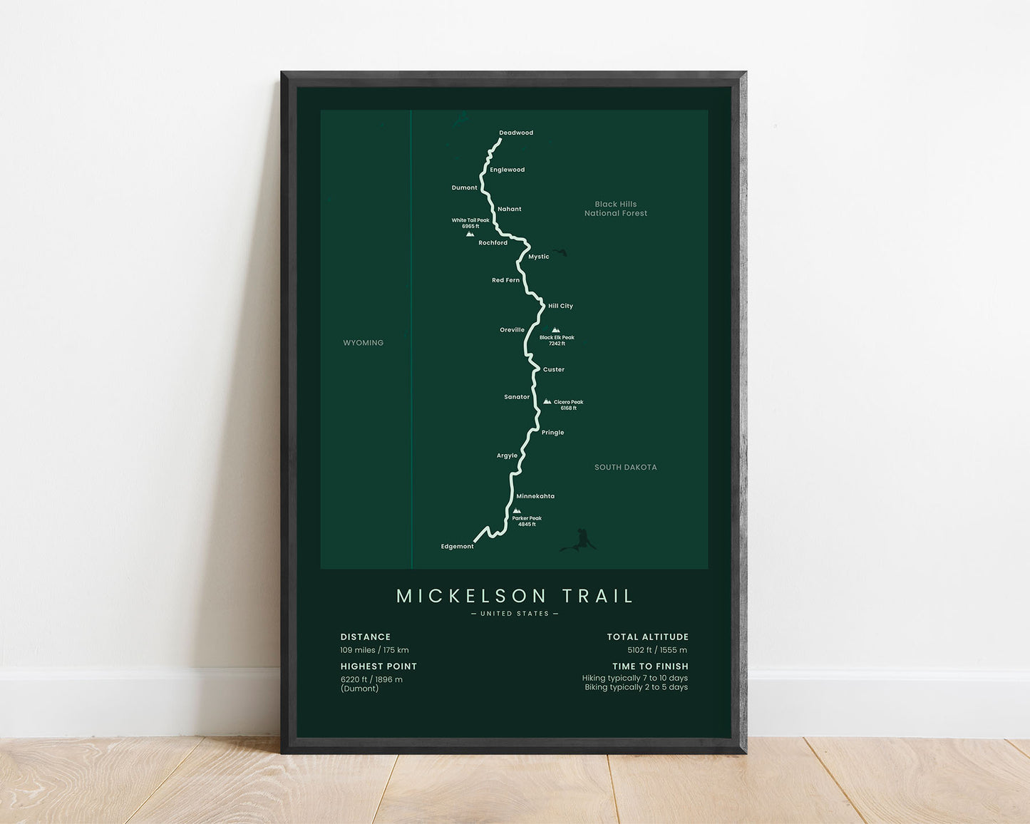 George S. Mickelson Trail (Bikepacking) Trail Print with Green Background