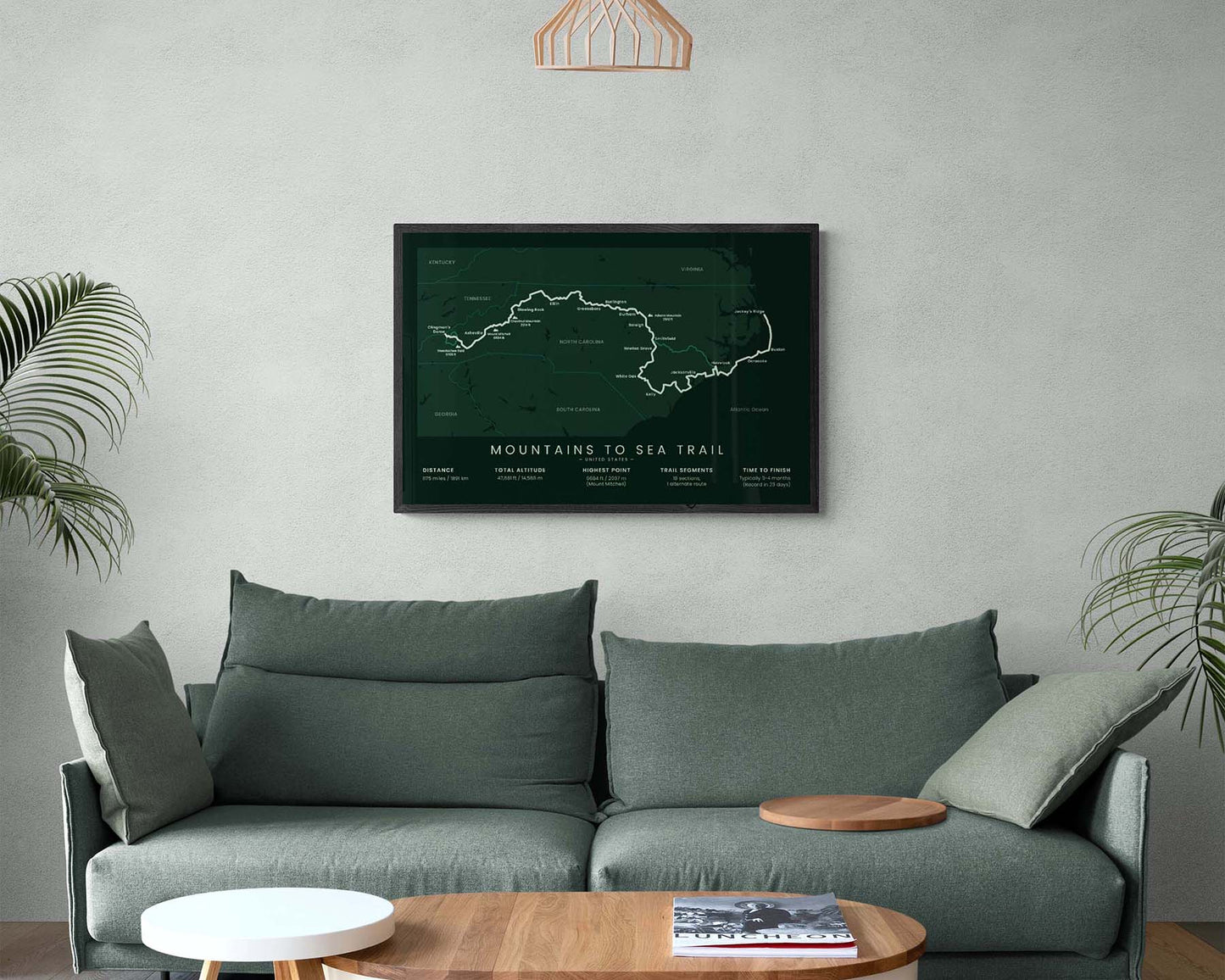MST (North Carolina) track map art in minimal room decor