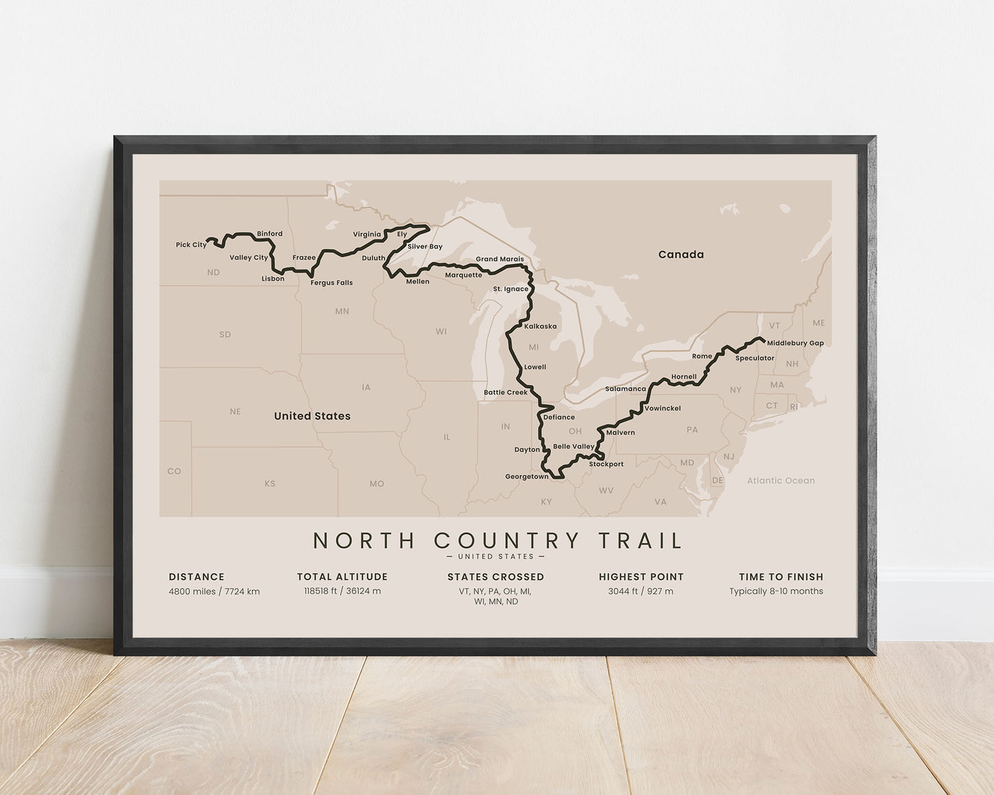 NCT (Middlebury to Lake Sakakawea State Park) Hike Wall Art with Beige Background