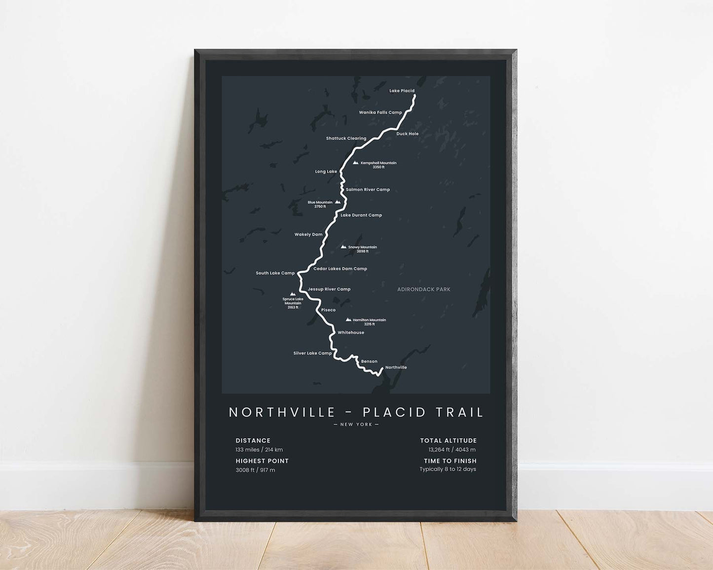 Northville - Placid Trail (New York, Adirondack Mountains, Northville to Lake Placid, Adirondack Park, United States) Hike Wall Art with Black Background