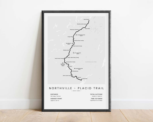 Northville - Placid Trail (Adirondack Park, Northville to Lake Placid, Adirondack Mountains, United States, New York) Thru-Hike Poster with White Background