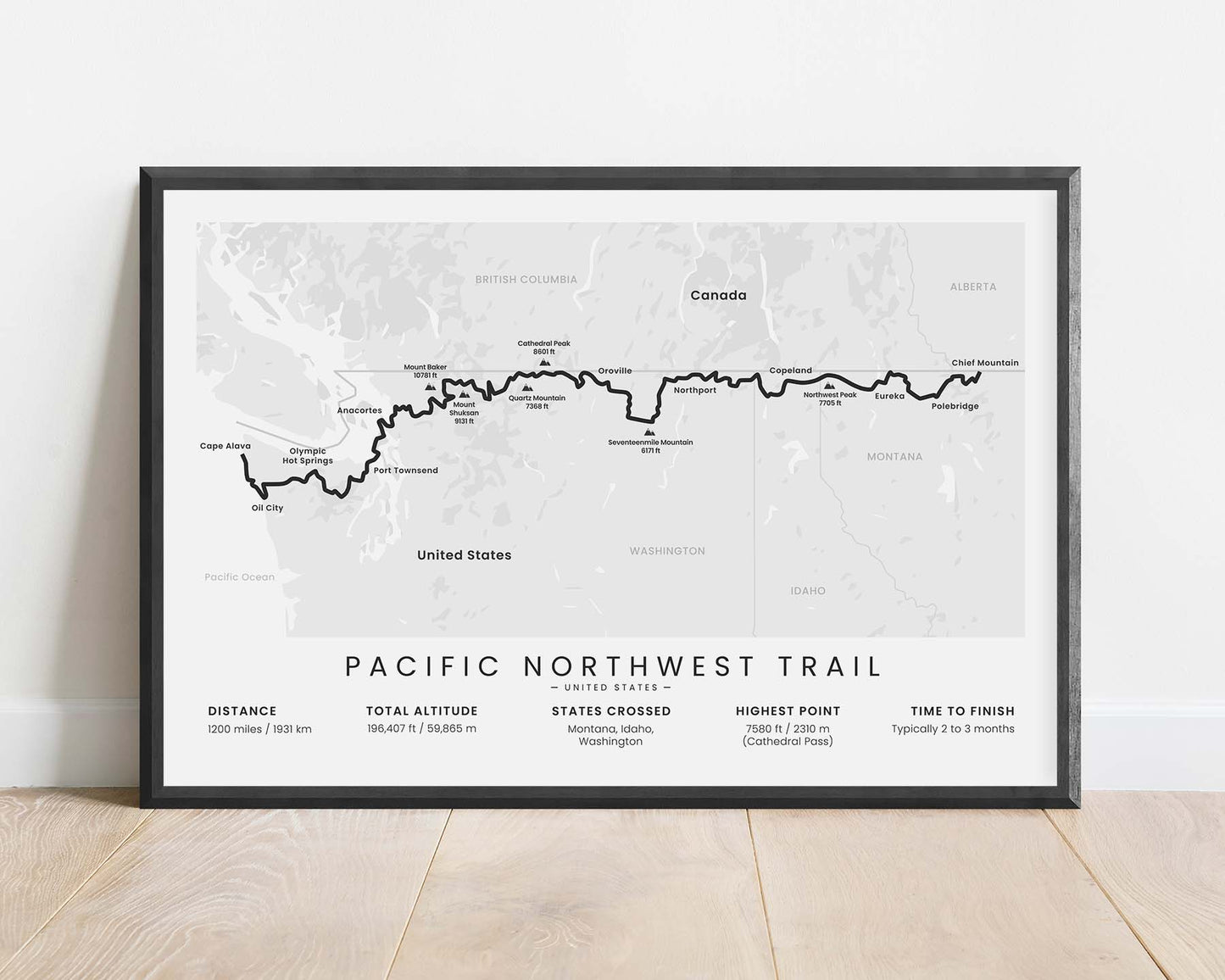 Pacific Northwest Trail (Washington) Hike Poster with White Background
