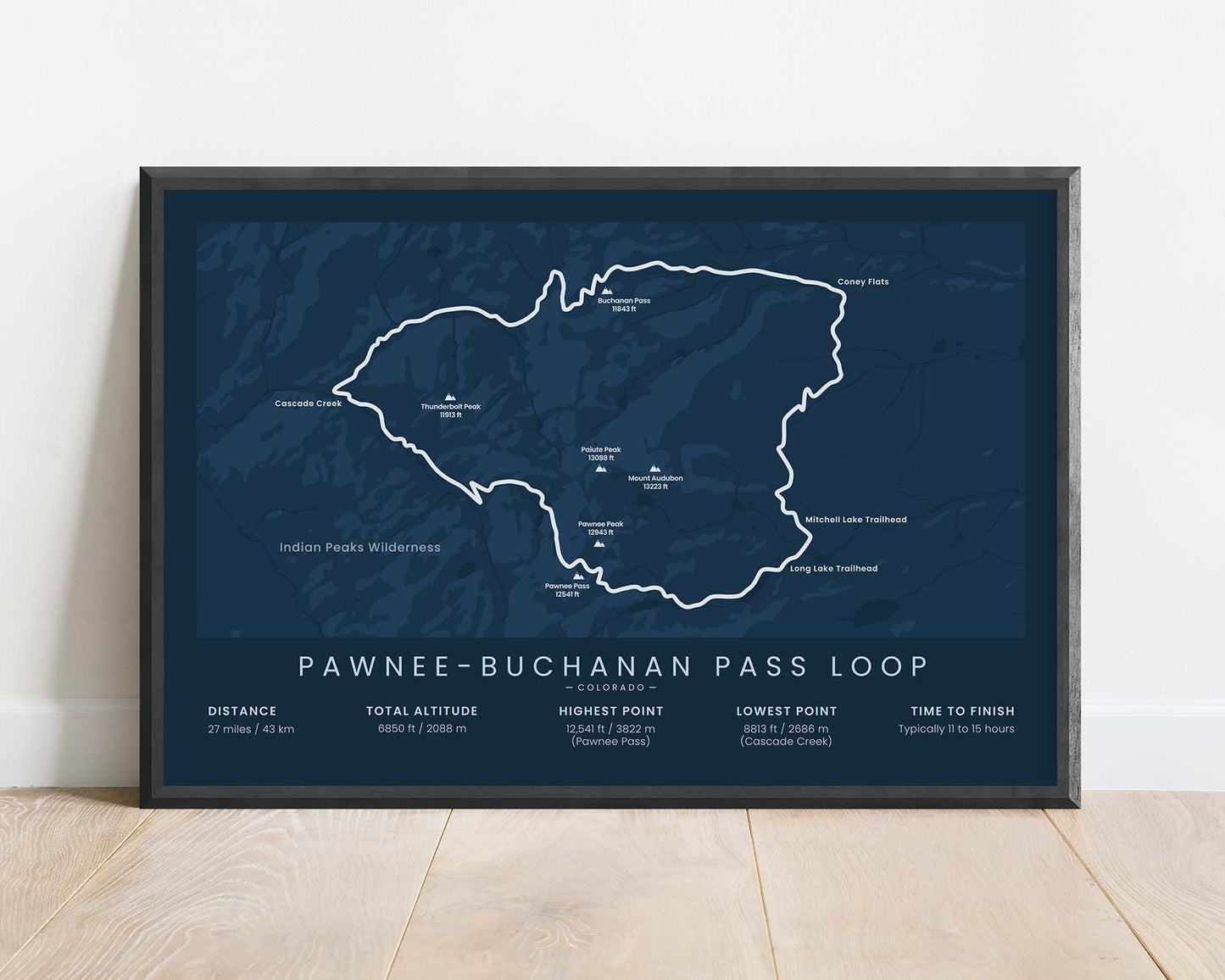 Northern Indian Peaks Loop (Colorado) Hike Poster with Blue Background