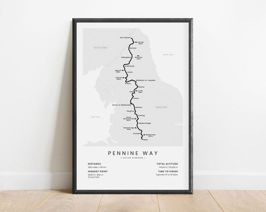 Pennine Way (England) Trail Wall Map with White Background