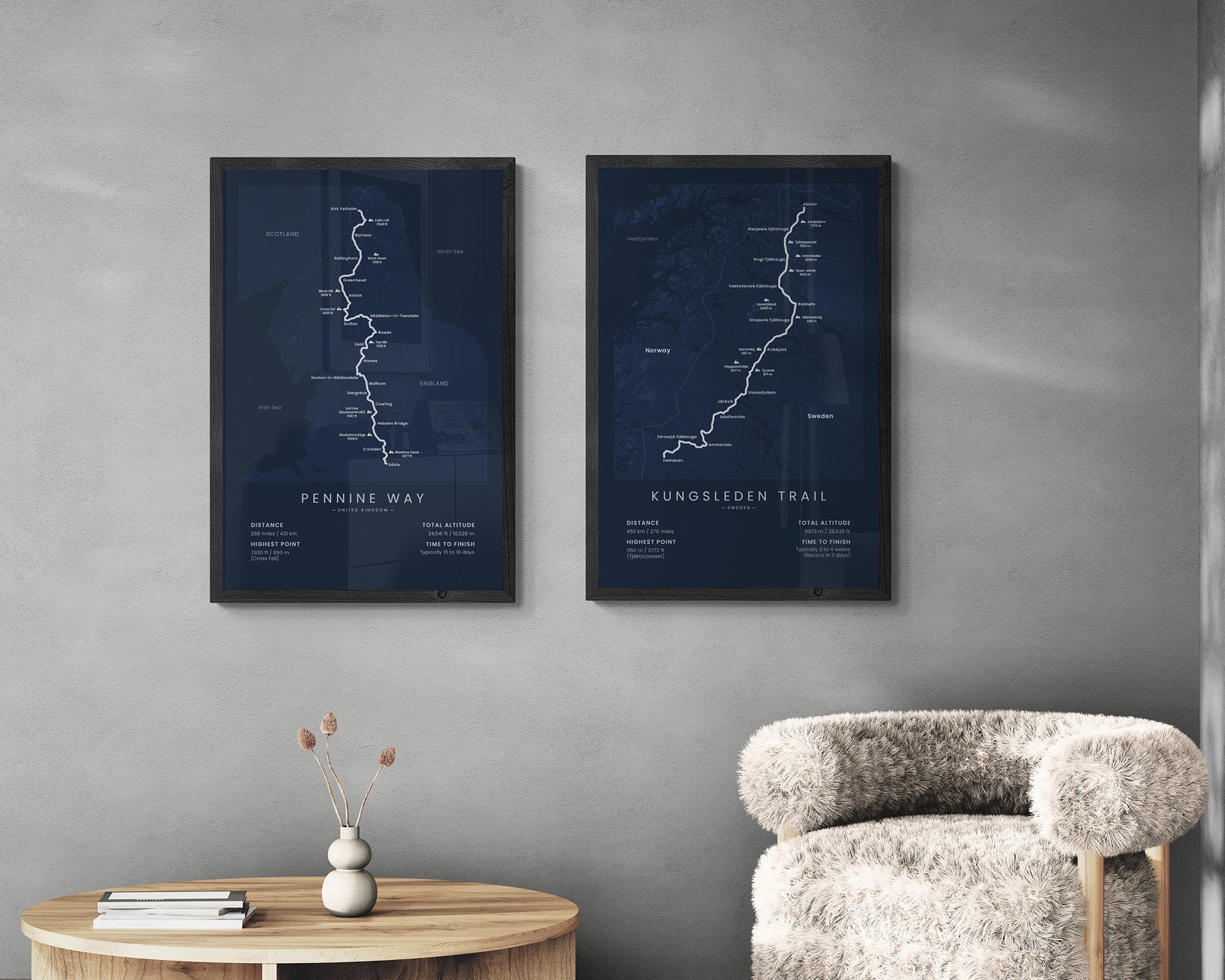 Pennine Way (England) Trail Map Art in Minimal Room Decor