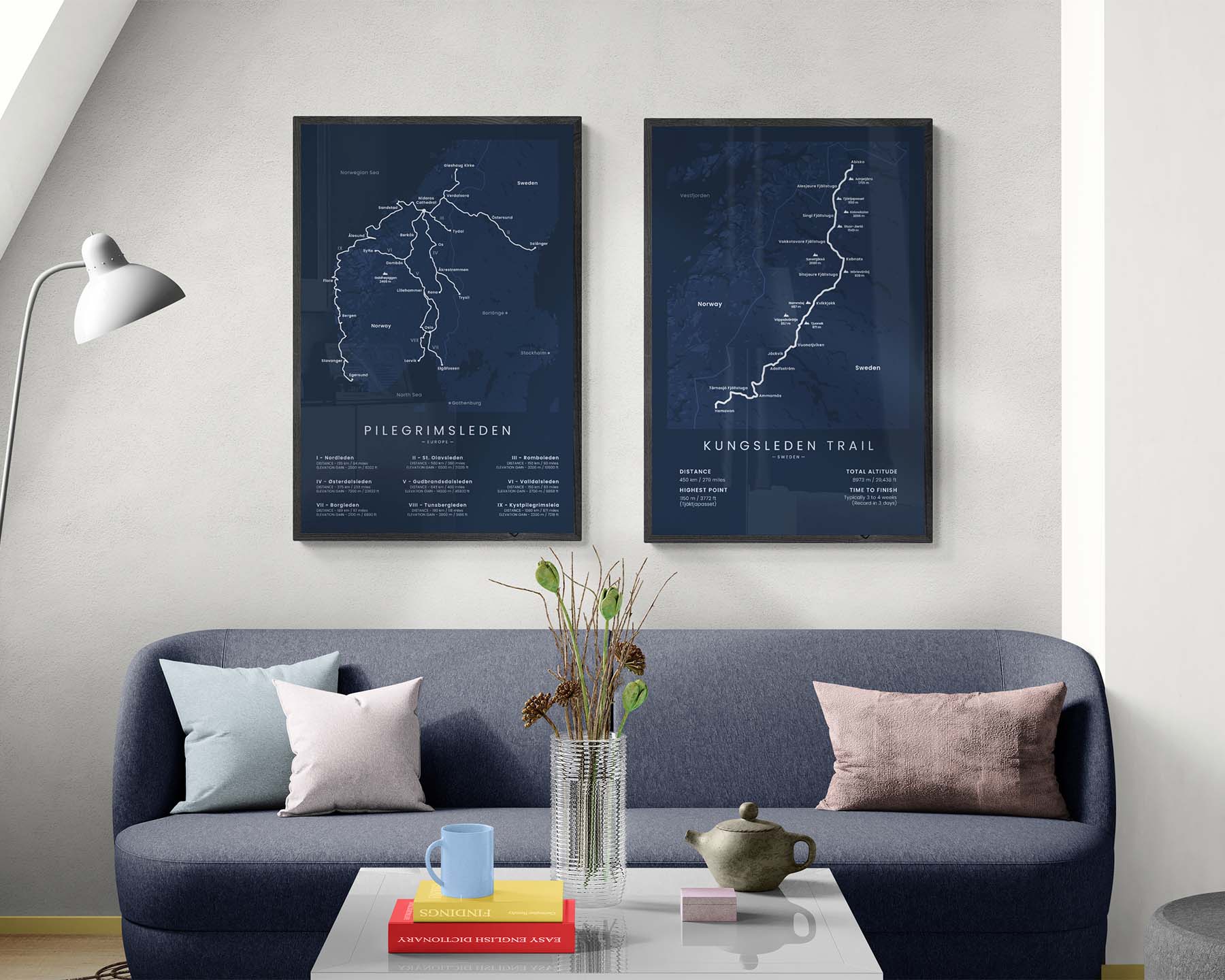 Old King's Road (Østerdalsleden) Route Wall Map in Minimal Room Wall Decor