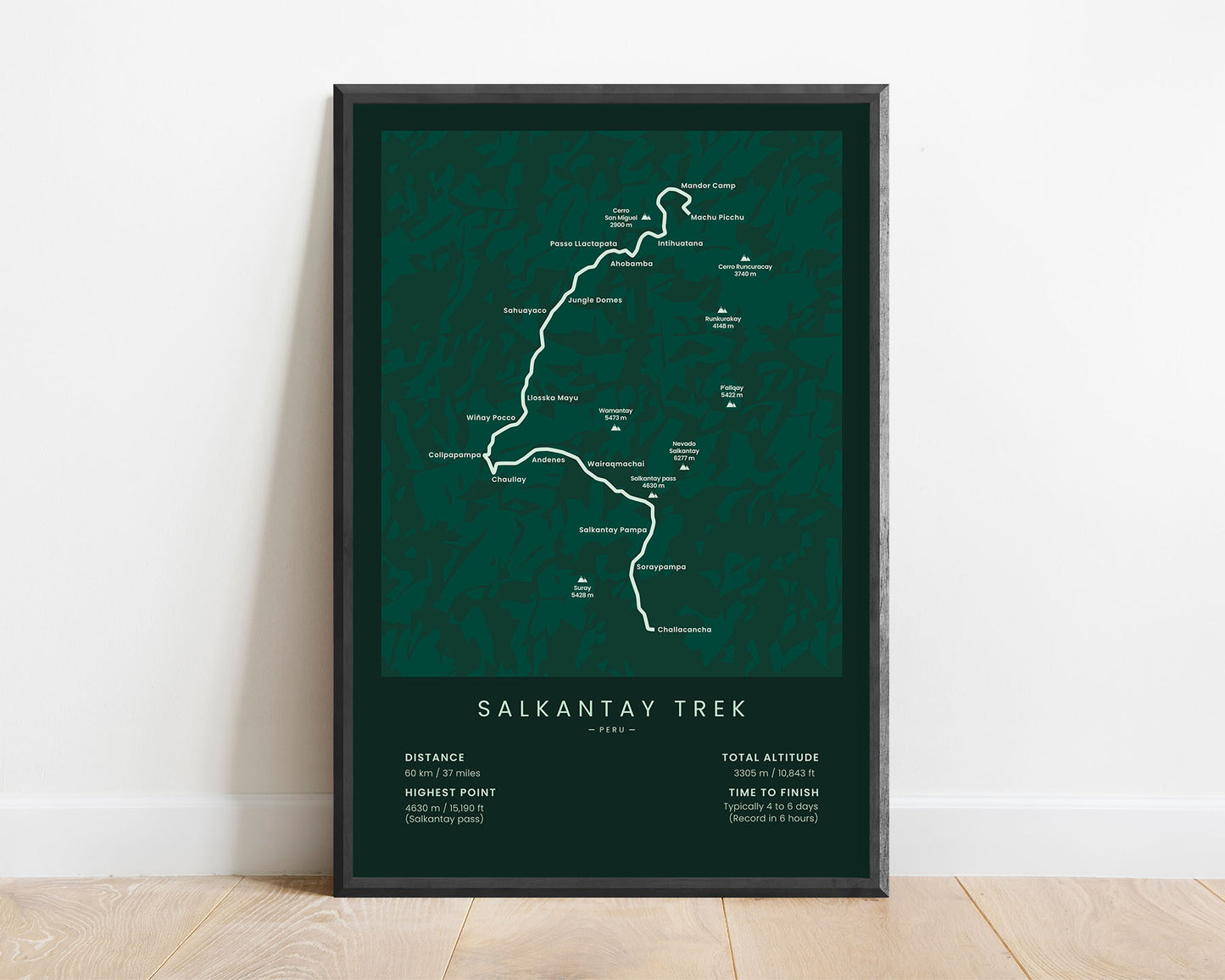 Salkantay Trek (Peru) trek map art with green background