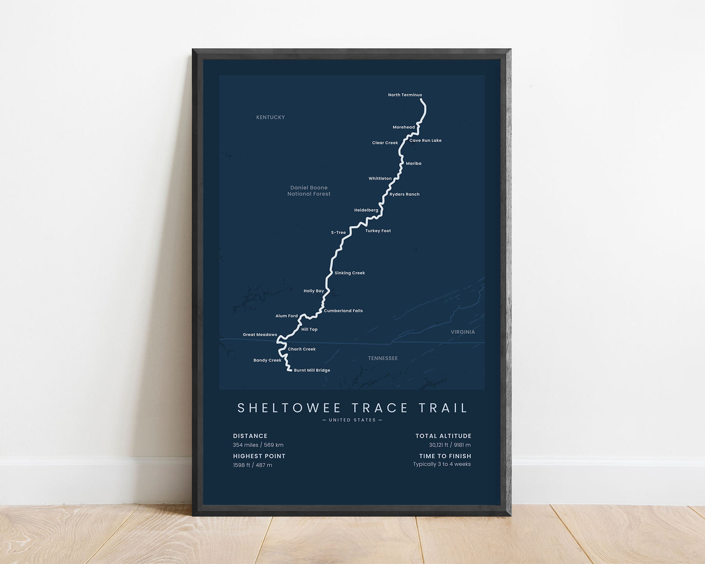 Sheltowee Trace National Recreation Trail (Kentucky) Track Wall Decor with Blue Background