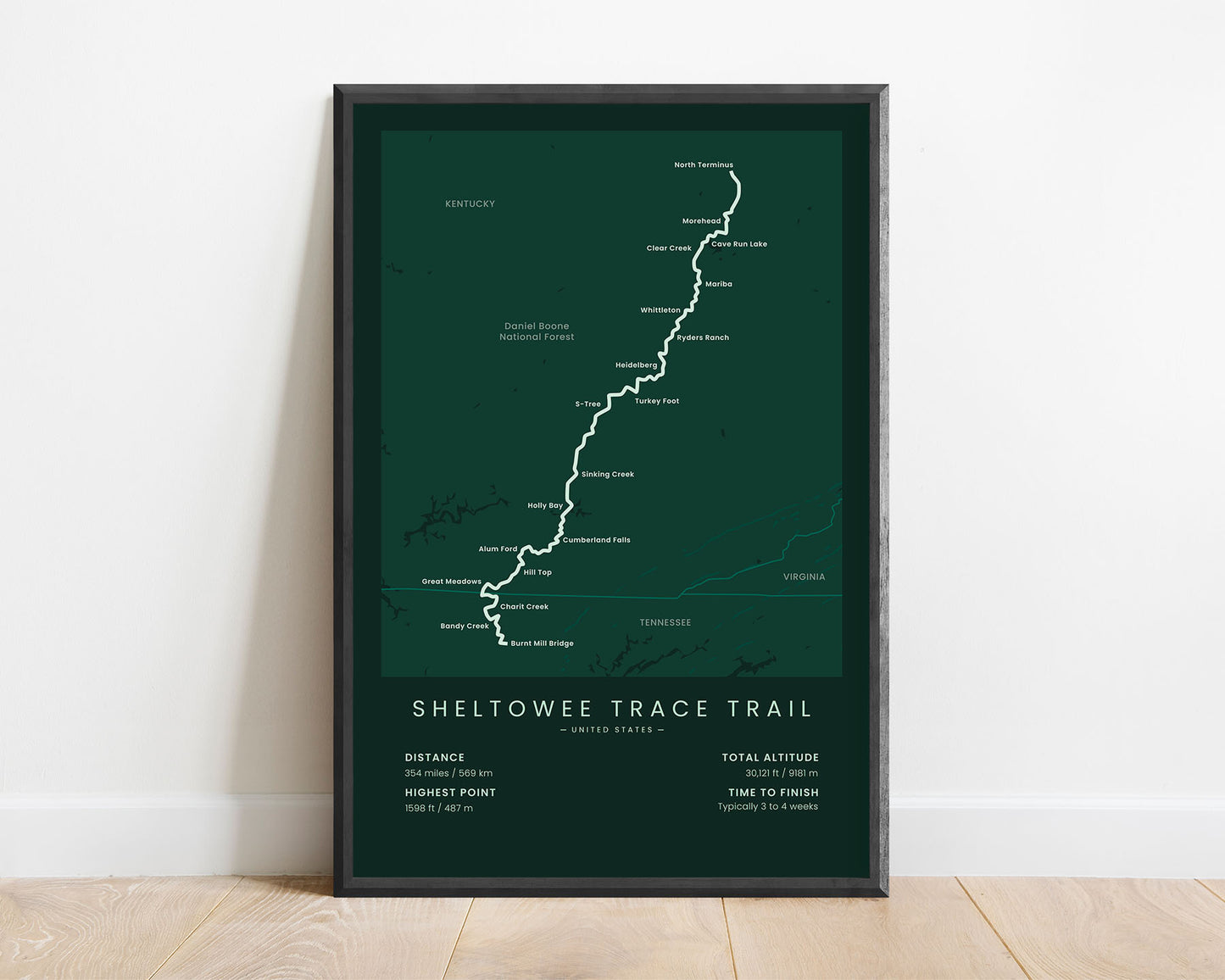 Sheltowee Trace Trail (Tennessee) Thru-Hike Poster with Green Background