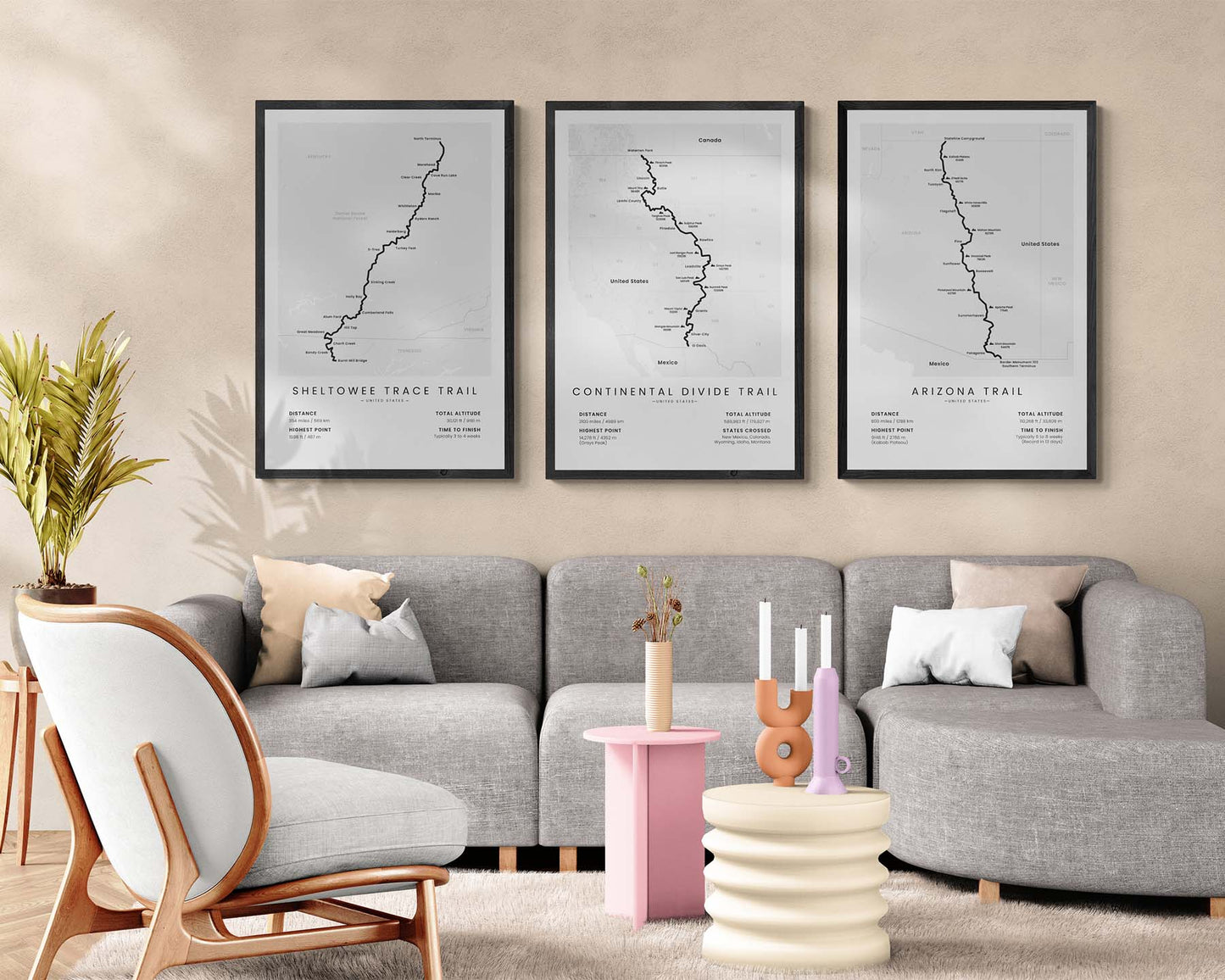 Sheltowee Trace National Recreation Trail (Kentucky) Hike Wall Map in Minimal Room Decor