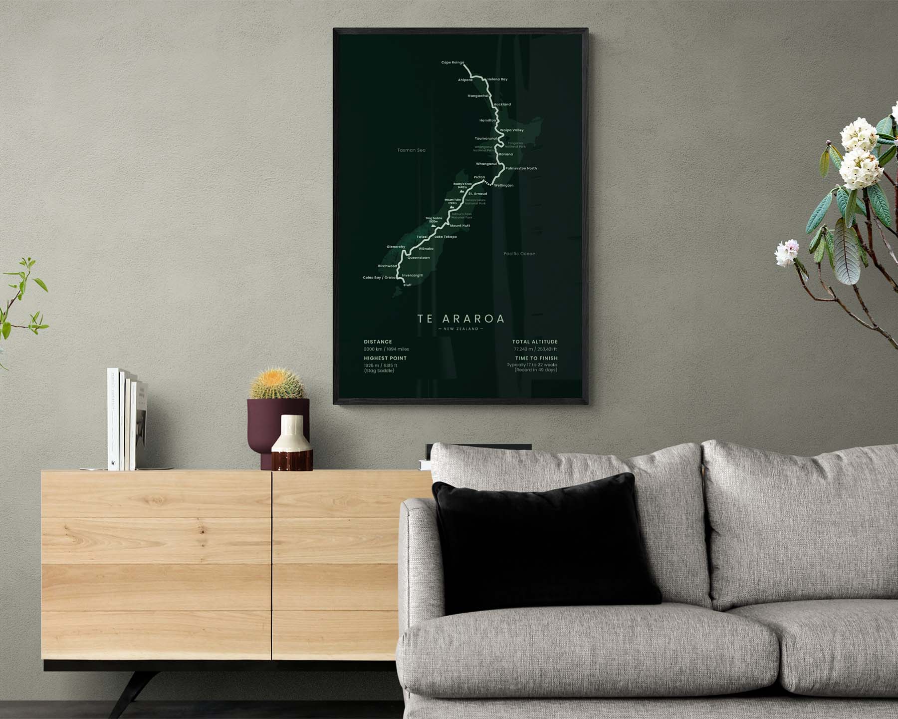 Te Araroa (New Zealand) Path Print in Minimal Room Decor