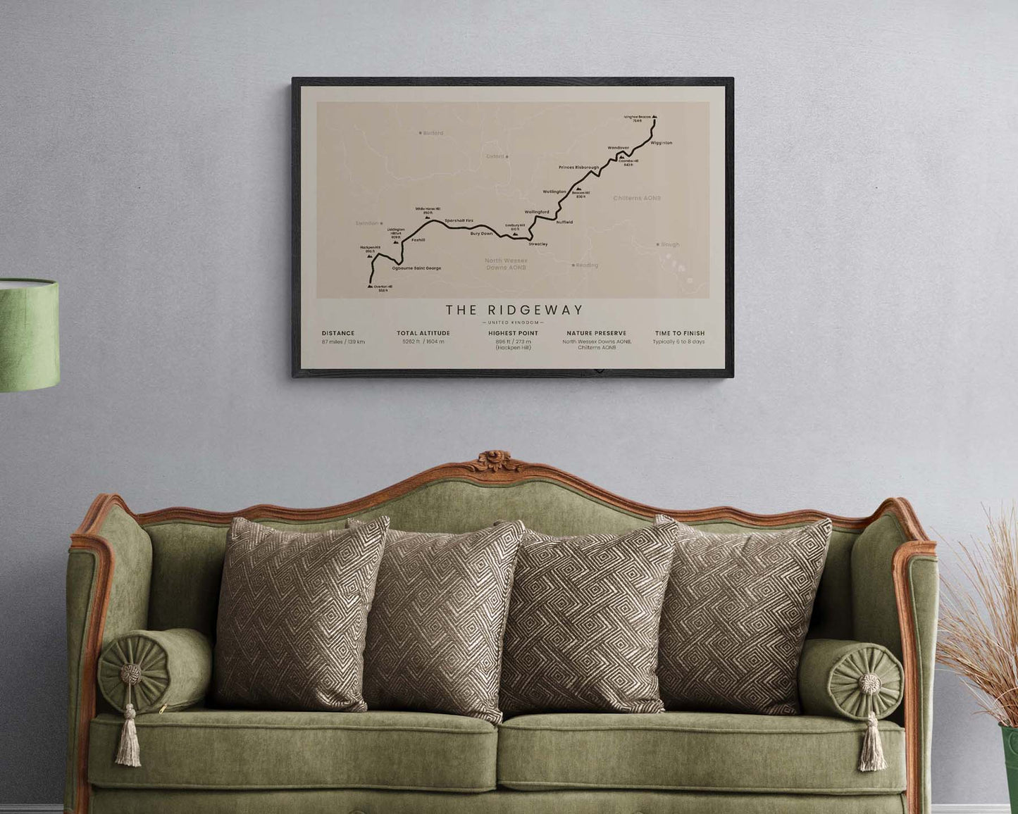 The Ridgeway (United Kingdom) Route Map Art in minimal room decor