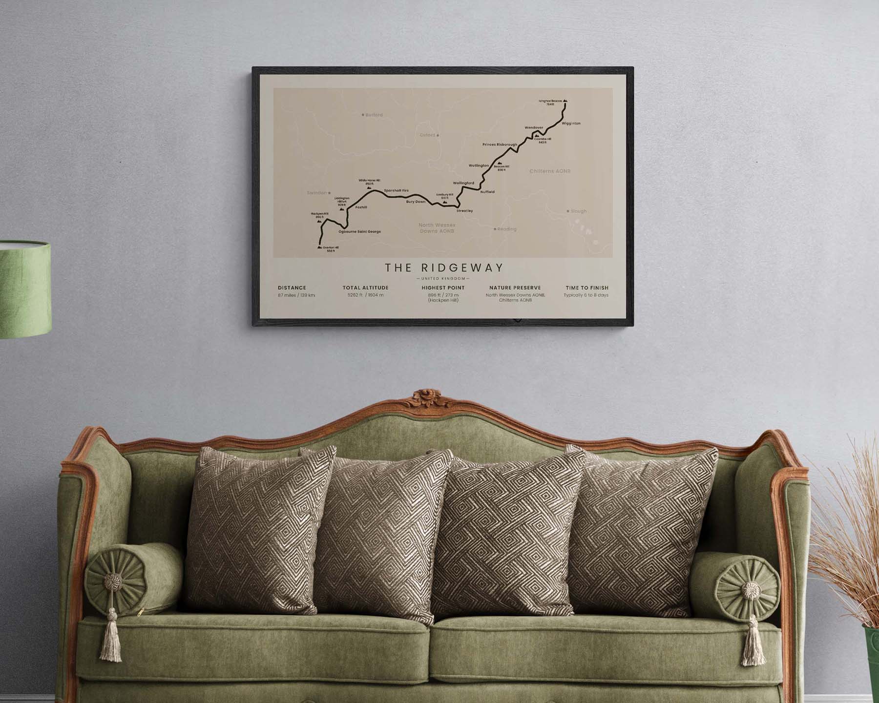 The Ridgeway (United Kingdom) Route Map Art in minimal room decor