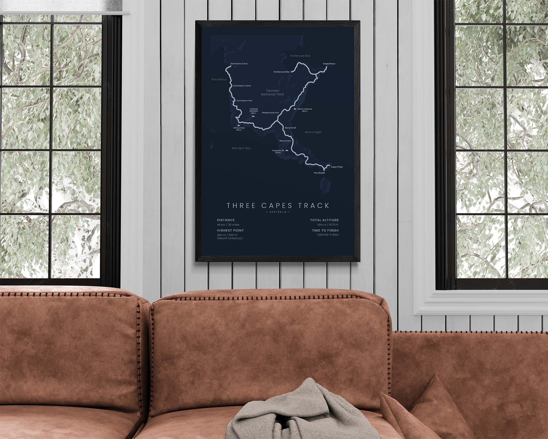 Three Capes Track (Denmans Cove, Cape Raoul, Cape Pillar, Port Arthur Historic Site, Cape Hauy, Tasman National Park, Tasmania) Track Print in Minimal Interior Decor