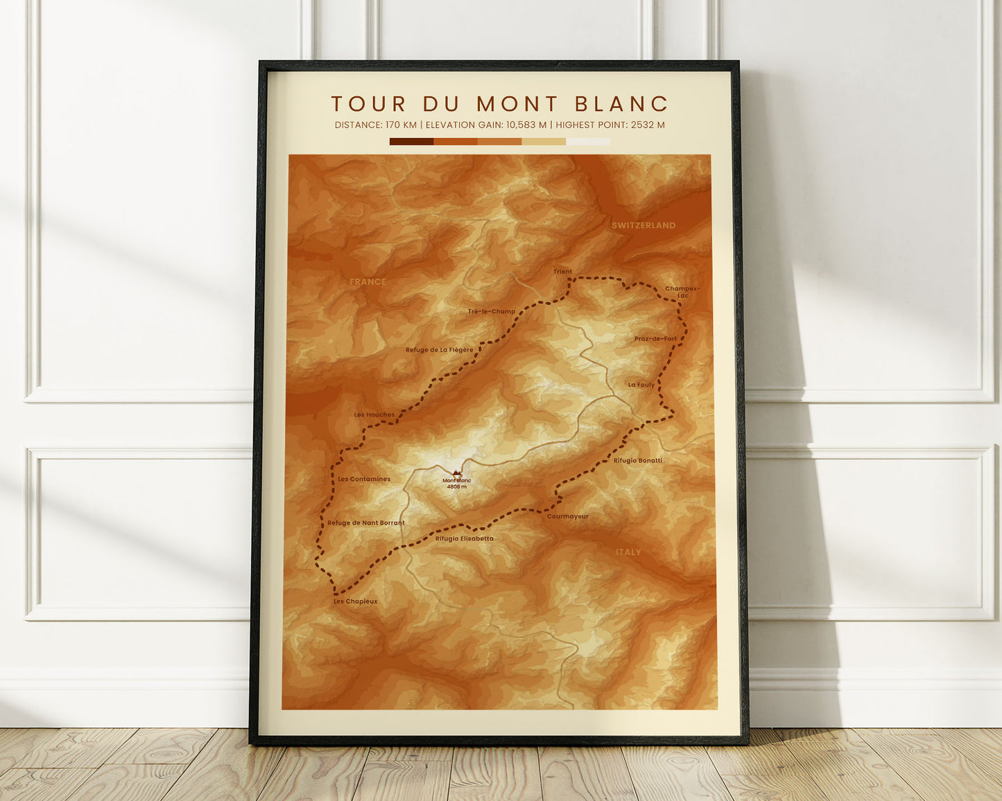 TMB (Mont Blanc) Wall Decor with Vintage Orange Background