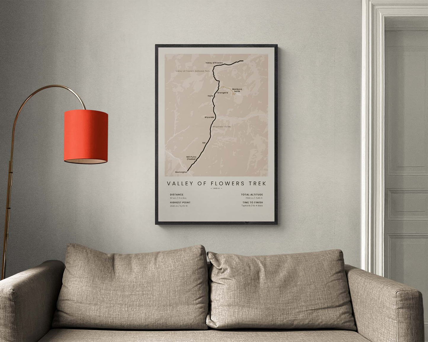 Hemkund Sahib Trek (Himalayas) path wall art in minimal room decor