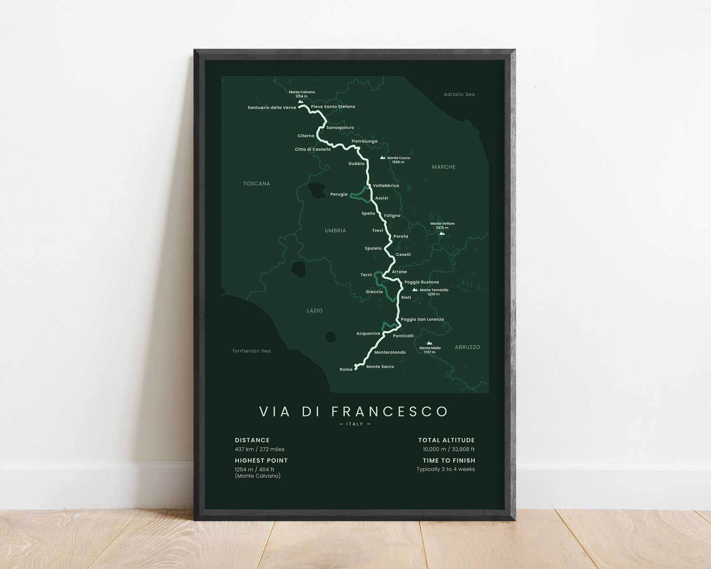 St Francis Way (Pilgrimage) Path Wall Art with Green Background