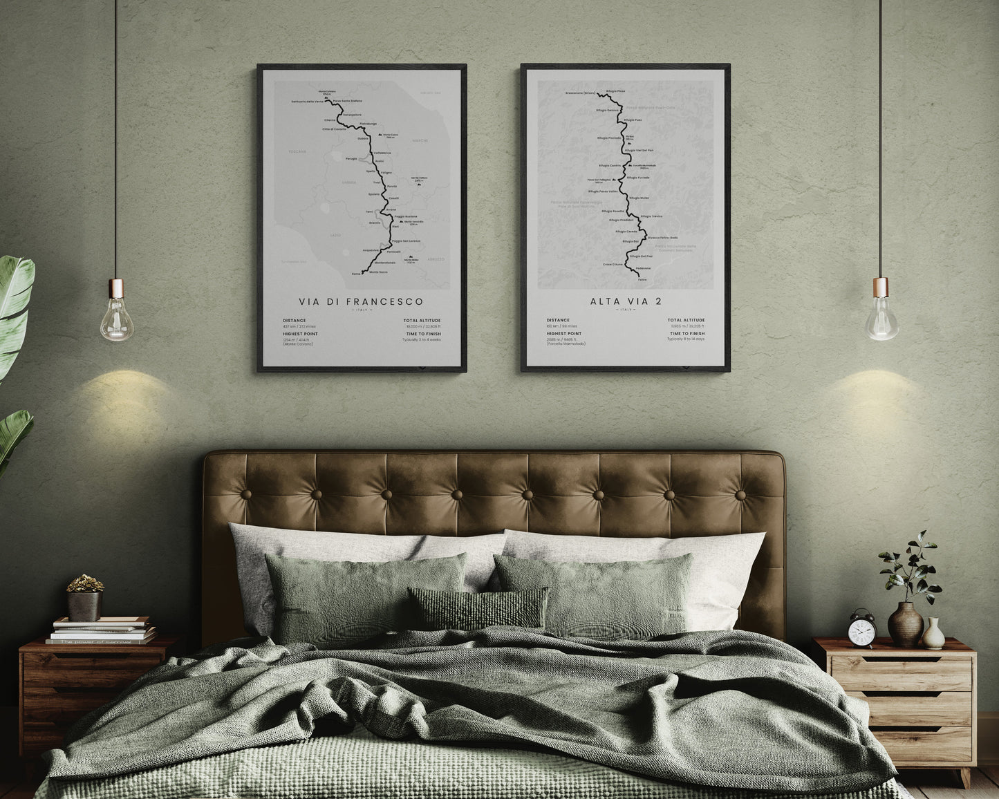 The Way of St Francis (Florence to Assisi to Rome) Trail Poster in Modern Interior Wall Decor