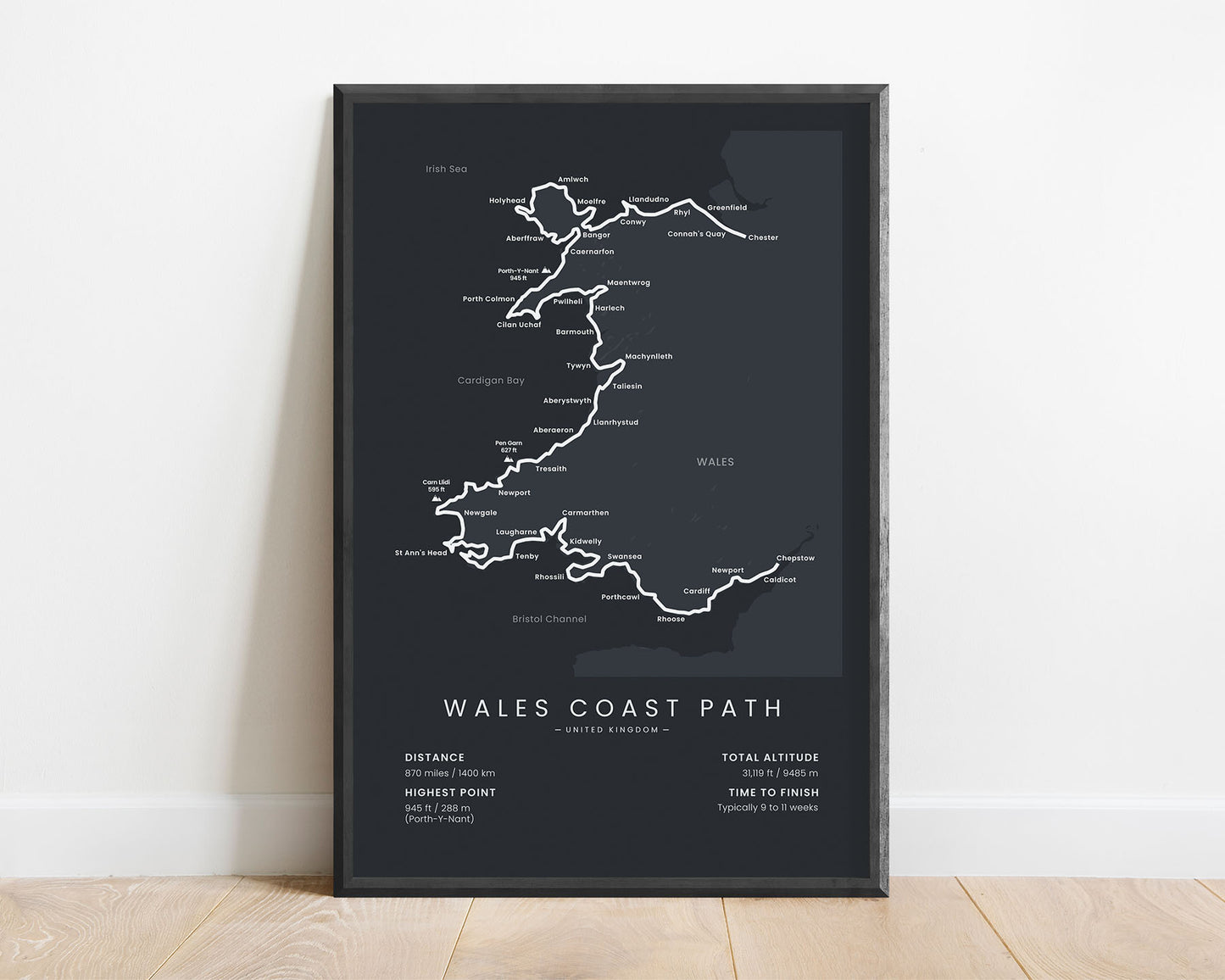 Wales Coast Path (North Wales Path) Track Wall Art with Black Background