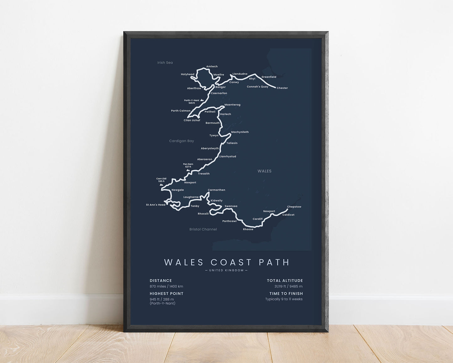 Llwybr Arfordir Cymru (Pembrokeshire Coast Path) Hike Print with Blue Background