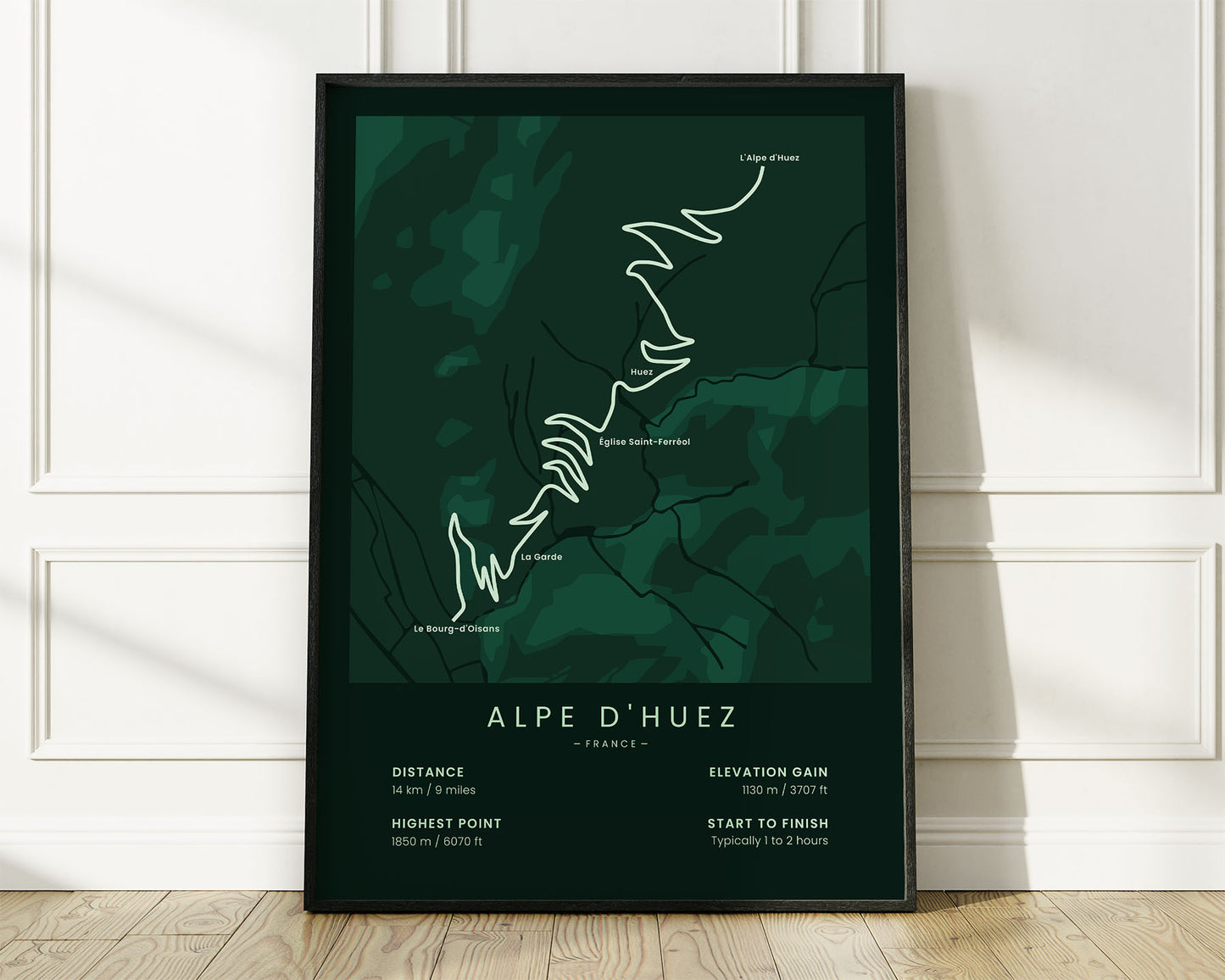 Alpe d'Huez (Bourg d'Oisans) cycling poster with Green Background