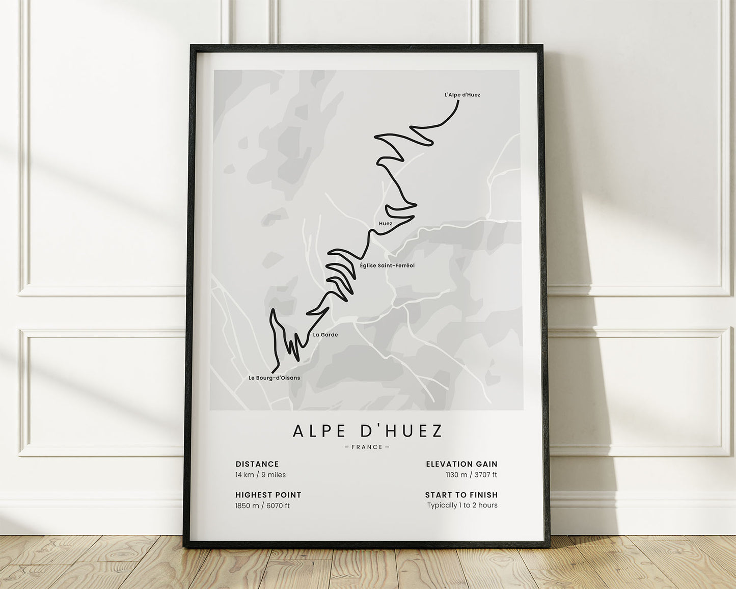 Alpe d'Huez (French Alps) road cyclist wall decor with White Background