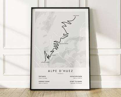 Alpe d'Huez (French Alps) road cyclist wall decor with White Background