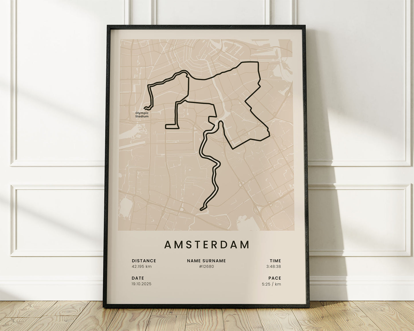 TCS Amsterdam Marathon (Netherlands) Road Race Map Art with Beige Background