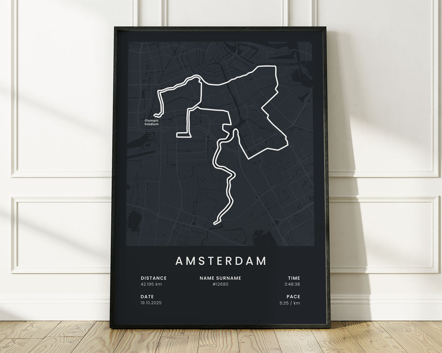 Amsterdam Marathon (Platinum Label) Running Poster with Black Background
