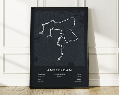 Amsterdam Marathon (Platinum Label) Running Poster with Black Background